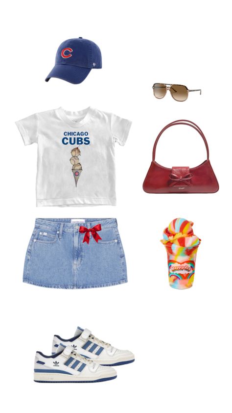 Baseball Game Aesthetic, Cubs Game Outfit, Baseball Game Outfit, Game Aesthetic, Game Outfit, Baseball Game, Aesthetic Summer, Chicago Cubs, Chicago