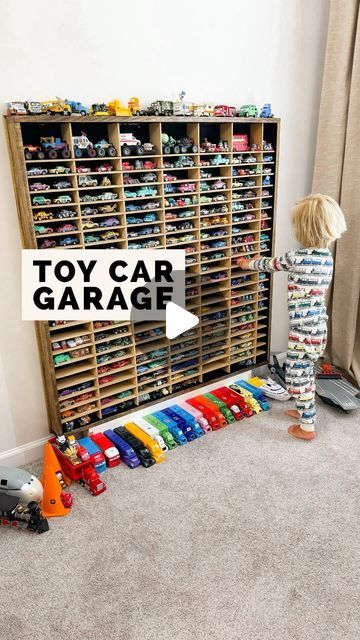 Katie Gomes | Mom Tips | Toy Reviews | Amazon Gadgets on Instagram: "As you can see the Disney Cars obsession is real in this fam 🤩 Shoutout to my hubs for the amazing DIY “garage” for Nate’s room! I’m so excited for cleaner floors and to not constantly be stepping on cars anymore 😂 #disneycars #disneycarscollection #toycars #toycarcollection #toycargarage #toystorage #toystagram #toycarsplanet" Cars Storage For Kids, Monster Truck Toy Storage Ideas, Diy Car Garage For Kids, Diy Toy Car Garage, Kids Car Garage, Diy Toys Car, Toy Car Garage, Toy Garage, Amazon Gadgets