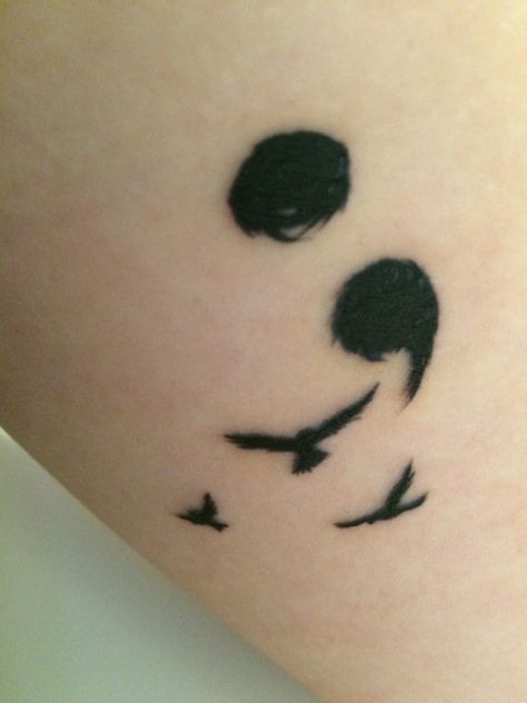 Rough semicolon tattoo with birds Bird Semicolon Tattoo, Tattoo With Birds, Colon Tattoo, Tattoo Bird, Semicolon Tattoo, Birds Tattoo, Small Birds, Paw Print Tattoo, I Tattoo