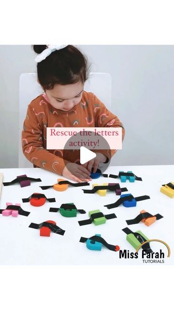 Farah Ghazale on Instagram: "Rescue the letters activity!  A fun twist to playing with puzzles! Do you have a puzzle at home that your child is not playing with anymore? Do you want to teach your child letter recognition? Try this activity! So fun!  Tape the puzzle pieces on the table and have your little one pull out the pieces say the sound of the letter and match! Pulling out the puzzle pieces is a great fine motor skill activity to strengthen their hand muscles. Your child will love it!  You can adjust the activity any way you like.  Follow for more easy activities!" Motor Skill Activity, Letters Activity, Hand Muscles, Montessori Activity, Fine Motor Skills Activities, Motor Skills Activities, Letter Activities, Easy Activities, Fine Motor Activities