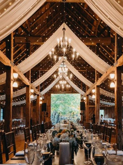 Twinkle Lights Wedding, Winter Barn Weddings, Gothic Wedding Theme, Fall Wedding Venues, Fall Barn Wedding, Indoor Wedding Receptions, Rustic Winter Wedding, Barn Wedding Reception, Dream Wedding Decorations