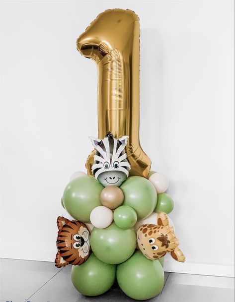 One Balloons 1st Birthdays, Jungle Birthday Balloons, Jungle Party Balloons, Safari Birthday Party Balloons, Animal Jungle Birthday Party, Safari Animal Birthday Party Decoration, 1st Bday Balloon Decor, First Birthday Boy Jungle Theme, Jungle Themed 1st Birthday