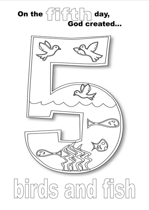 Creation day five coloring page Creation Coloring Pages, 7 Days Of Creation, Creation Bible, Christian Preschool, Days Of Creation, Preschool Bible, Christian Crafts, Bible Coloring Pages, Creation Crafts