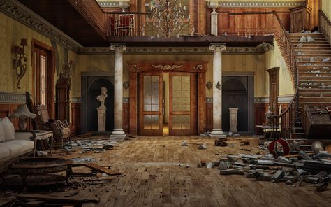 Grand Entry Hall by sanfranguy on DeviantArt Old Victorian Homes Abandoned Mansions, Stare Dwory, Old Mansions Interior, Truly Devious, Abandoned Mansion For Sale, Real Haunted Houses, Homescreen Wallpaper Ideas, Victorian Home Interior, Creepy Houses