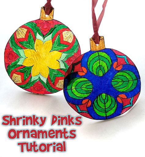 4 traceable templates to make beautiful Shrinky Dinks Christmas craft ornaments! Elementary Art Ornaments, Shrinks Dink Christmas Ornaments, Shrink Dink Christmas Ornaments, Shrinks Dink Ornaments, Shrinky Dink Ideas Christmas, Christmas Shrinky Dink Ideas, Shrinky Dink Ornaments, Shrinky Dink Ideas Templates, Shrinky Dink Christmas Ornaments