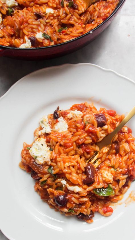 Baked Burrata and Tomato Pasta - Dished by Kate Baked Burrata, One Pot Orzo, Orzo Risotto, Tomato Orzo, Tomato Risotto, Parmesan Crisps, Parmesan Pasta, One Pot Pasta, Tomato Pasta