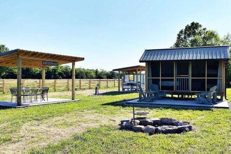 Backyard Campground Ideas, Opening A Campground, Cabin Campground Layout, Nature Retreat Ideas, Camping Site Set Up, Camp Ground Design, Building A Campground, Starting A Campground Business, Campground Aesthetic