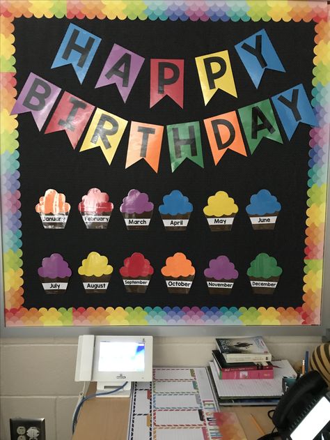 Birthday Chart Classroom Aesthetic, Pre K Birthday Board Ideas, Employee Birthday Board, Staff Birthday Board, Birthday Charts For Preschool, Birthday Board Ideas For Work, Bulletin Boards Birthday, Birthday Classroom Display, Preschool Birthday Board