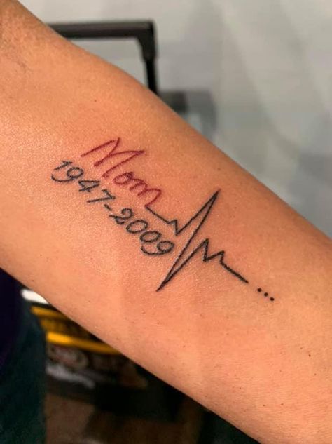 Memorial Tattoos Mom, Matching Tattoos For Siblings, Rip Tattoos For Mom, Basic Tattoos, Heartbeat Tattoo, Hand Tattoos For Girls, Remembrance Tattoos, Mom Tattoo, Tasteful Tattoos