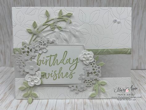 Stampin Up Vellum Basics Dsp, Petal Park, Pretty Birthday Card, Dainty Delight, Sunflower Cards, Dainty Flowers, Seam Binding, Iridescent Pearl, Beautiful Handmade Cards