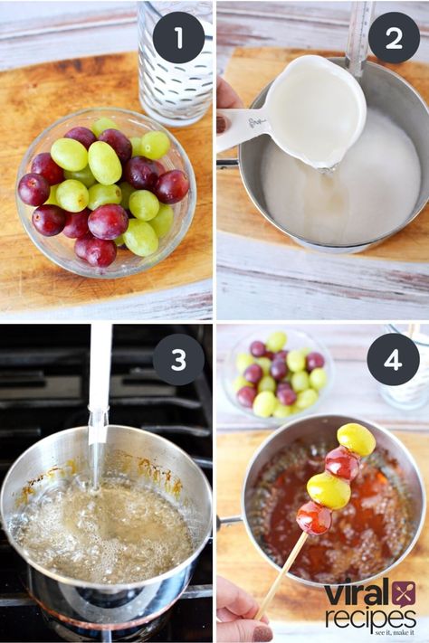 Easy Candied Grapes, Grapes Snack Ideas, Korean Grape Candy, Recipe For Candy Grapes, Candy Apple Grapes, Easy Candy Grapes, Grape Tanghulu Recipe, How To Make Crunchy Grapes, Candies Grapes Recipe