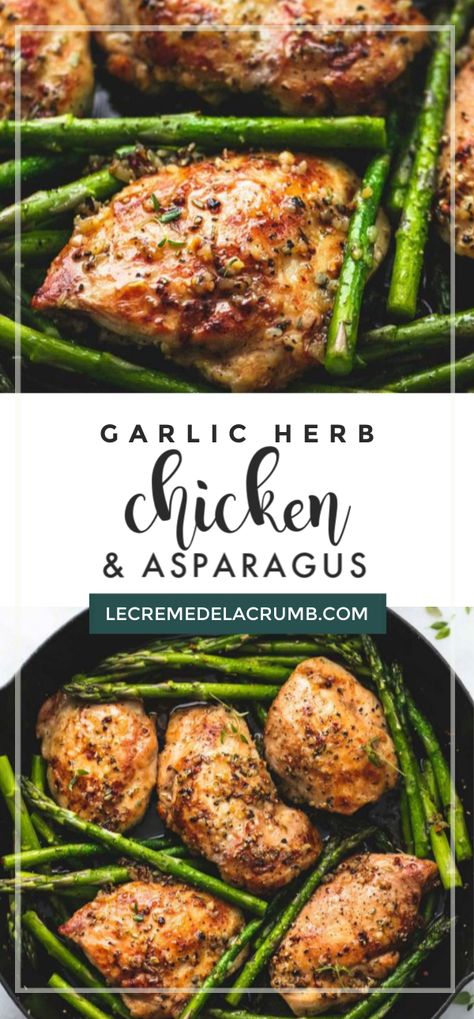 Herb Chicken Recipes, Chicken And Asparagus, Garlic Herb Chicken, Asparagus Recipes Baked, Chicken Asparagus, One Skillet, Herb Chicken, Garlic Herb, Asparagus Recipe