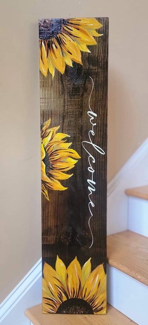 Fall Wooden Signs, Barn Wood Art, Porch Leaners, Plank Art, Sunflower Crafts, Porch Life, Creative Thoughts, Pizza Pans, Porch Decorations