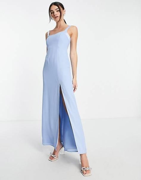 Bleu Pastel, Maxi Bridesmaid Dresses, Spring Floral Dress, Long Black Dress, Satin Slip Dress, Sweetheart Neck, Side Split, Hoodies For Sale, Plus Size Pregnancy