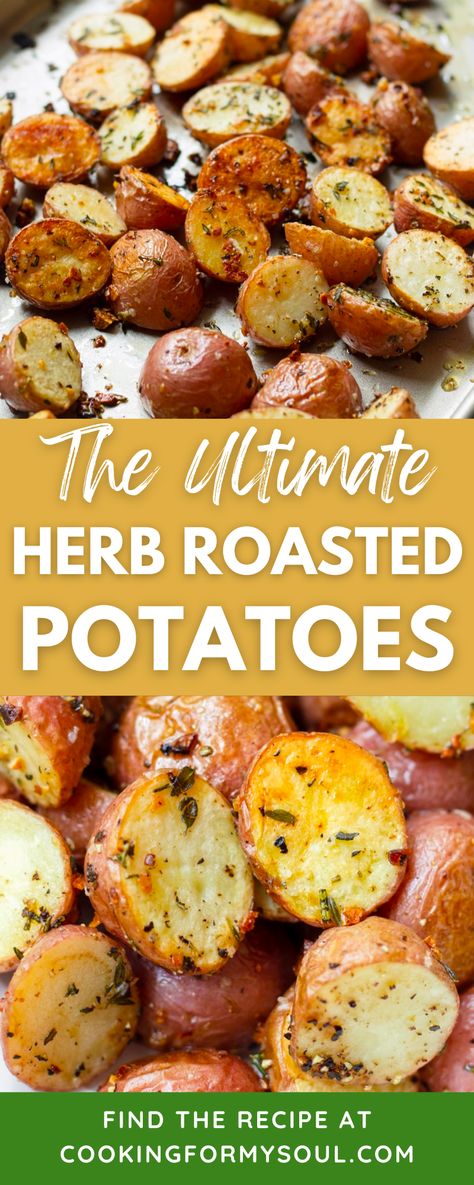 Herbed Roasted Potatoes, Rosemary And Garlic Roasted Potatoes, Garlic Thyme Potatoes, Herb Basted Potatoes, Thanksgiving Roasted Potatoes, Herb Potatoes Baked, Garlic And Rosemary Potatoes, Garlic Rosemary Roasted Potatoes, Rosemary And Thyme Recipes