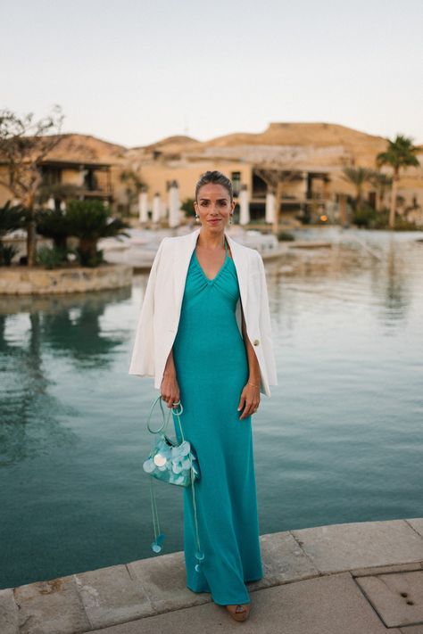 Trending Turquoise - Julia Berolzheimer Turquoise Outfit, Turquoise Clothes, Proenza Schouler Dress, Julia Berolzheimer, Turquoise Dress, Jimmy Choo Heels, Heart Fashion, Special Occasion Outfits, Summer Chic