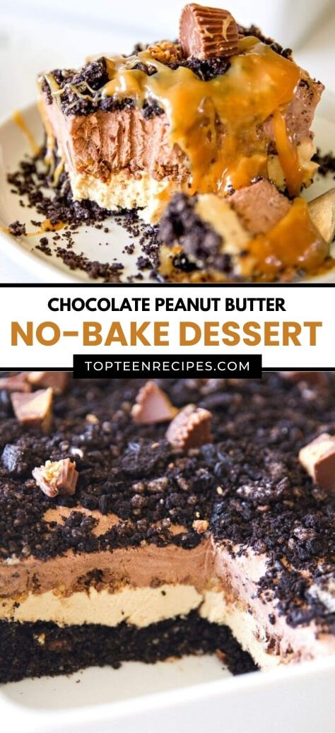 Chocolate Peanut Butter No-Bake Dessert - Top Recipes Peanut Butter Chocolate Desserts No Bake, No Bake Chocolate Peanut Butter Dessert, Chocolate Peanut Butter Pie No Bake, Peanut Butter No Bake Dessert, Easy Chocolate Peanut Butter Desserts, Easy Desserts Peanut Butter, Chocolate And Peanut Butter Desserts, Peanut Butter Chocolate Desserts, Reeses Dessert