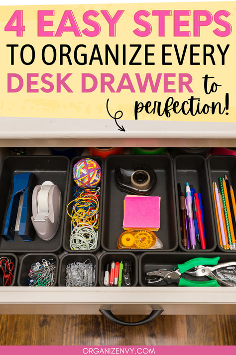 A neatly organized desk drawer in a home office Organizing Desk Drawers At Work, Desk Drawer Organization Ideas, Desk Drawer Organization, Desk Drawer Organisation, Organize Desk, Desk Organization Tips, Desk Items, Desk Drawers, Office Organization At Work