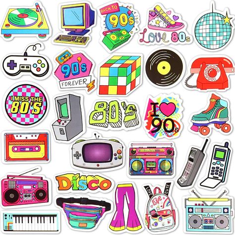 PRICES MAY VARY. 80s 90s Stickers retro stickers Size-2 to 3.5 inch water bottles stickers.The retro 80s 90s Stickers are same as the photos and no duplicates.Easy to use and don't leave a residue when take them off. 80s Stickers 90s Stickers for adults vintage -Waterproof PVC vinyl stickers material.Safe and Non-toxic,Adhesive and Durable,Waterproof and Washable,Removable and Reusable,vibrant and clear not blurry. 80s 90s water bottles stickers for Easter gift, adults-retro and memorable birthd 1950s Party Decorations, 50s Party Decorations, 80s Stickers, 90s Stickers, 50th Birthday Party Favors, Sock Hop Party, Retro Stickers, 1950s Party, Azul Tiffany