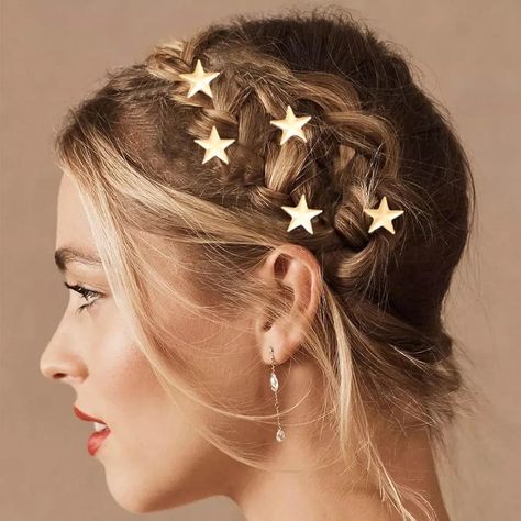 Hair Clips Gold, Gold Hair Pins, Star Hair Clips, Short Hair Designs, Headpiece Accessories, Gold Hair Pin, Prom Hairstyles For Short Hair, Hair Accessories Set, Head Pieces