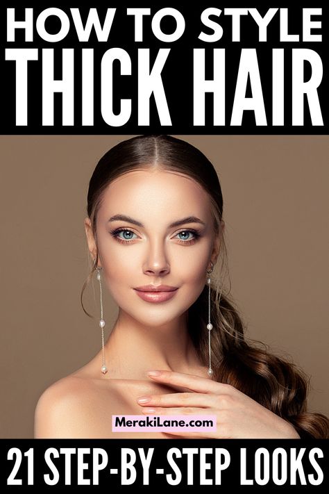 Hairdos For Thick Hair Medium, Hairdo For Thick Hair Long, Hairstyles Long Thick Hair Easy, Thick Hair Hairdos, Thick Hair Styling Tips, Long Thick Hairstyle, Easy Hair Ideas For Thick Hair, Quick Thick Hair Hairstyles, Dense Hair Hairstyles