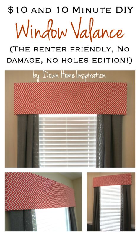 Renter Friendly, No Holes, No Damage $10 and 10 Minute DIY Window Valance - Down Home Inspiration Diy Window Valance, Diy Window, Window Valance, Diy Curtains, Cool Ideas, Home Inspiration, Renter Friendly, Basement Remodeling, 10 Minute