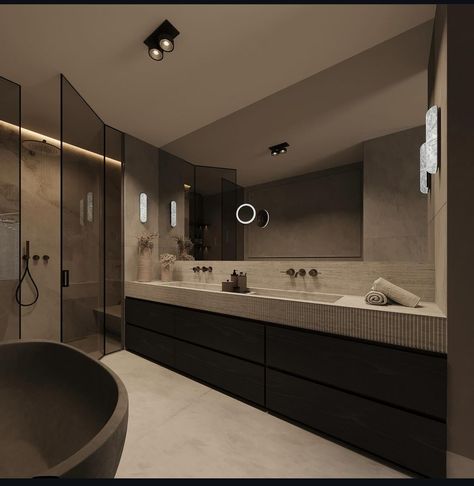 Modern Bathroom Inspo Aesthetic, Bathroom Inspo Black, Classy Bathroom Ideas, Urban Bathroom, Bathroom Interior Design Modern, Modern House Interior, Bathroom Black, Bathroom Decor Luxury, Toilet Design