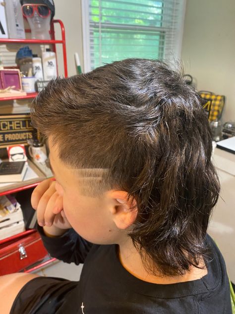 Mullet With Lines On Side Men, Nice Mullet Men, Country Mullet Men, Mullet On Boys, Soccer Mullet Haircut, Hockey Mullet Hairstyle Mens, Mullet With Design Men, Cool Mullet Hairstyles Boys, Fashion Mullet Mens