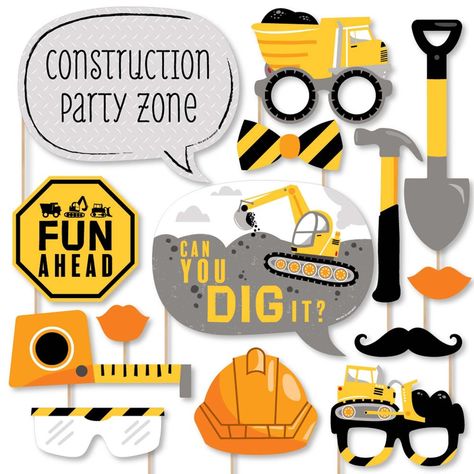 Construction Party Decorations, Birthday Party Photo Booth, Construction Baby Shower, Funny Photo Booth, Construction Theme Birthday Party, Diy Photo Booth Props, Party Photo Booth Props, Party Zone, Birthday Photo Booths