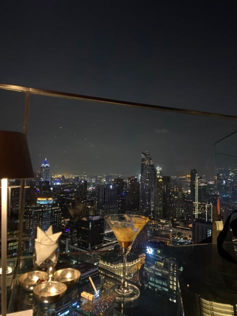 Thailand Dark Aesthetic, Bangkok City Aesthetic, Thailand Vision Board, Living In Thailand Aesthetic, Bangkok Rooftop Bar, Thailand Vacation Photos, Thailand Travel Aesthetic Bangkok, Thailand Bangkok Aesthetic, Rooftop Aesthetic Night