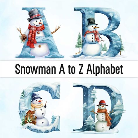 Letters Watercolor, Snowman Printable, Snowman Png, Printable Snowman, Snowman Clipart, Doodle Alphabet, Winter Clipart, Alphabet Fonts, Alphabet Clipart