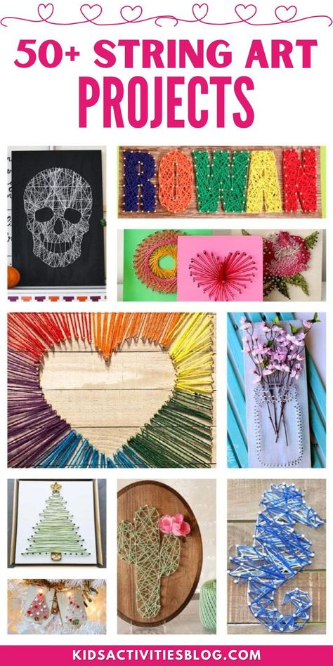 These 50+ string art projects for kids are perfect for beginners or kid artists looking for a new string art designs. We have scoured the internet and found the best easy string art ideas for kids of all ages. These favorite simple string art patterns are great for home or in the art classroom. Easy Fiber Art Projects, Yarn And Nail Art, String Art Patterns Templates Printable Free, Easy String Art Patterns, String Art For Kids, High School Crafts, Bird String Art, 4h Crafts, Art Projects Kids