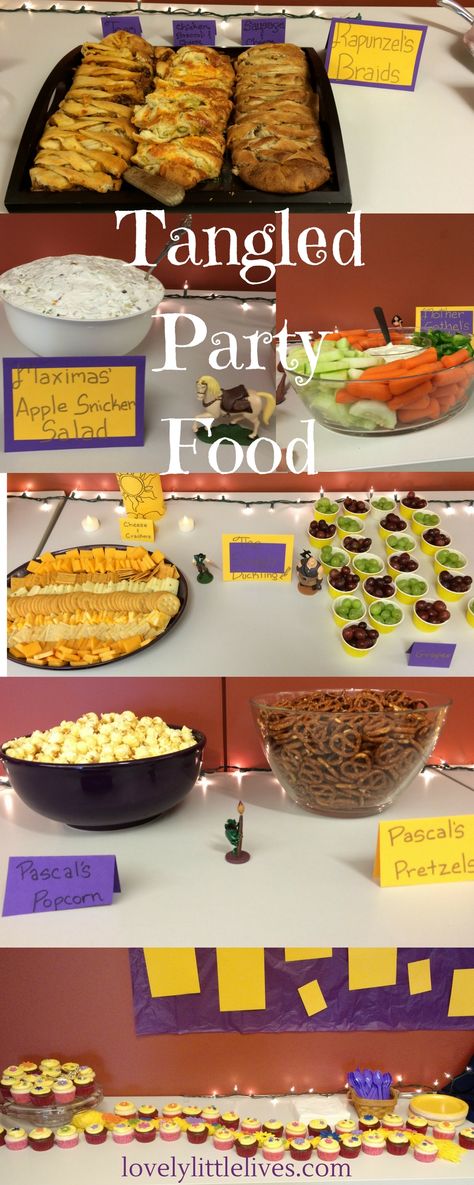 Tangled Birthday Food Ideas, Tangled Birthday Party Games, Rapunzel Themed Food, Tangled Food Ideas, Rapunzel Party Food, Snickers Salad, Intentional Motherhood, Tangled Birthday Party, Rapunzel Birthday