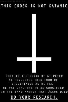 The upside down cross, not Satanic. Simply made popular by movies. Laveyan Satanism, The Satanic Bible, Upside Down Cross, Inverted Cross, Catholic Faith, Book Of Shadows, The Cross, Upside Down, Jesus