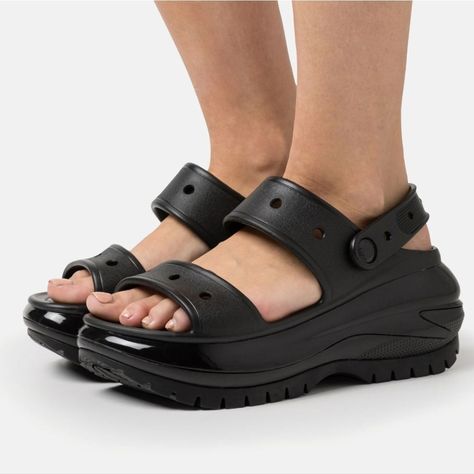 Brand New Crocs Unisex-Adult Mega Crush Sandals Size 9 Women's/7men's Color Black Crocs Mega Crush Sandals Unisex Introducing The Classic Mega Crush Sandal, Featuring An Enhanced Rubber Tread, Updated Detailing Around The Outsole And A Platform Ready To Take Any Outfit To The Next Level. A Two-Strap Upper And Secure Backstrap Help Ensure A Secure Fit, While Boasting Holes For Personalization With Jibbitz Charms. Are You Ready For Your New Crush? Unique 2.4-Inch / 6.13cm Height, Measured From Flo Mega Crush Sandal, Crocs Mega Crush, New Crush, New Crocs, Black Crocs, Crocs Fashion, Crocs Sandals, Glamorous Fashion, Work Shoes Women