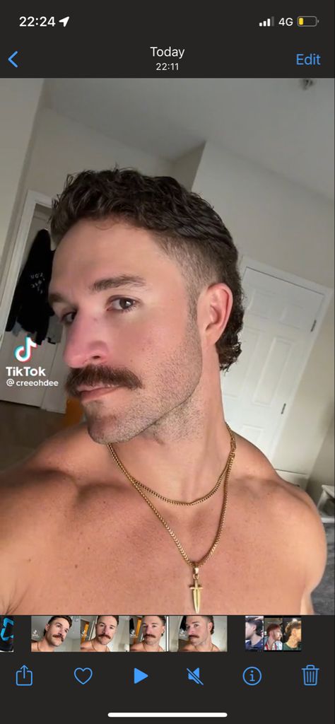 Mullet Moustache, Mullet Cut, Haircut Summer, Haircut Idea, Modern Mullet, Hair And Beard Styles, Beard Styles, Summer 2022, Cross Necklace