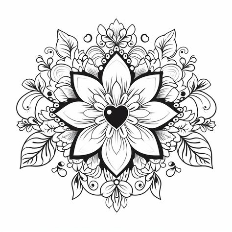 Heart Mandala Tattoo, Mandala Heart, Mandala Colouring, Heart Mandala, Simple Tattoo Designs, Colouring Page, Mandala Art Lesson, Simple Tattoo, Doodle Art Designs