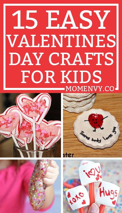 15 Valentine's Day Crafts for Kids. Lots of Valentine Craft Ideas for kids to do at class parties, at home, daycare, or more. #valentinescraft #valentinecraft #valentinecraftsforkids #kidscrafts via @momenvy Valentines Class Party, Kindergarten Valentines, Easy Valentine Crafts, Valentine's Day Crafts For Kids, Valentine Activities, Toddler Valentines, Valentine Crafts For Kids, Valentines Day Food, Valentines Day Activities