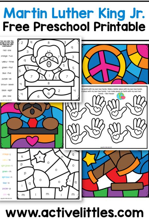 Martin Luther King Jr. Free Preschool Printable - Active Littles Mlk Lesson Plans Preschool, Dr Martin Luther King Jr Activities, Preschool Martin Luther King Activities, Mlk Kindergarten Activities, Mlk Coloring Pages Free Printable, Free Martin Luther King Jr Printables, Martin Luther King Jr Crafts For Kids Free Printable, Martin Luther King Jr Activities Pre K, Mlk Crafts For Kids Preschool