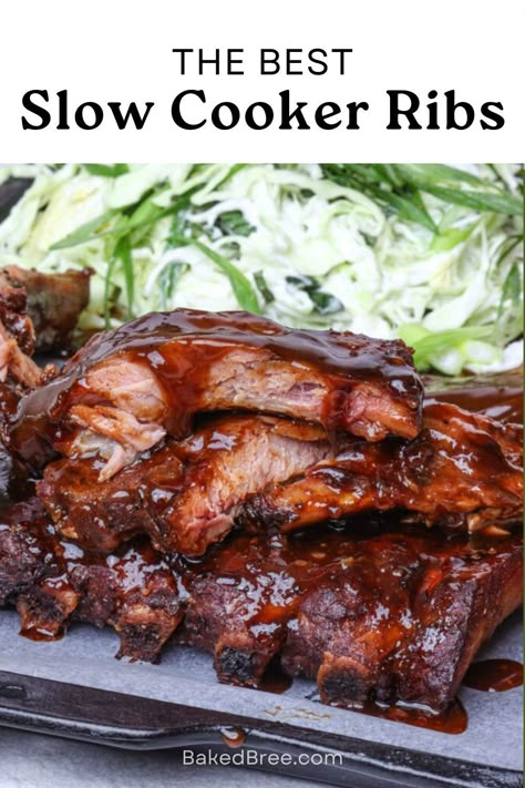 Enjoy these Crock Pot Ribs on Game Day or any day. It's super easy to just stick the ribs in the crockpot and let them marinate slowly in all the flavor. Crockpot Rib Recipes, Country Ribs In Crockpot, Crock Pot Beef Ribs, Ribs In Crockpot Slow Cooker, Spare Ribs In The Crock Pot, Crock Pot Spare Ribs, Pork Spare Ribs Crock Pot, Pork Ribs In The Crockpot, Ribs In Crock Pot