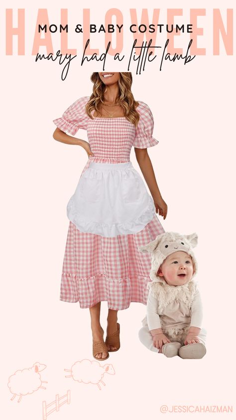 Mary And Little Lamb Costume, Little Bo Peep And Lamb Costume, Mary And Lamb Costume, Mom Dad Baby Girl Halloween Costumes, Mary Had A Little Lamb Costume, Little Bo Peep Costume Diy, Mom And Dad Costumes, Lamb Halloween Costume, Little Lamb Costume