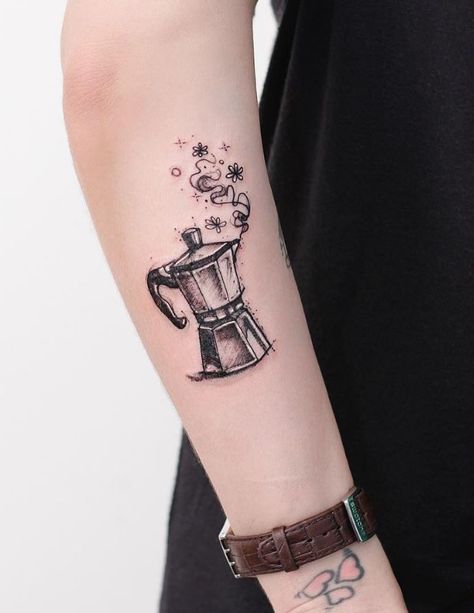 Pot Tattoo, Tattoo Cafe, Tato Henna, Coffee Tattoos, Handpoke Tattoo, Line Art Tattoos, White Tattoo, Tattoo Trends, Dope Tattoos