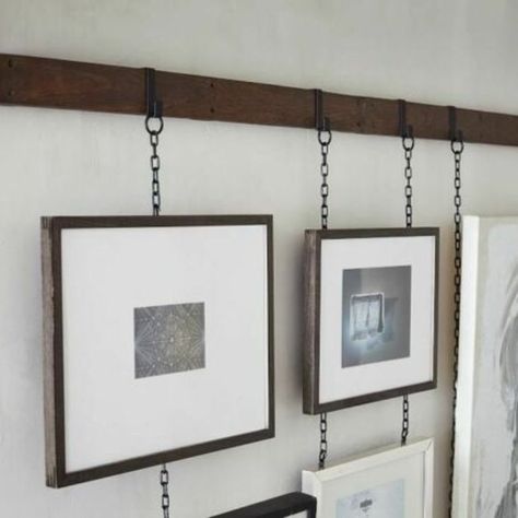 HANDMADE HOUSTON, TEXAS U.S.A. Accents | 35 Multi Photo Frame Rail Set Hanging Pictures | Poshmark Picture Frame Rack, Diy Chain Hanging Picture Frame, Picture Rail Hanging, Cadre Diy, Picture Frame Crafts, Picture Rail, Regal Design, Hanging Picture Frames, Diy Picture Frames