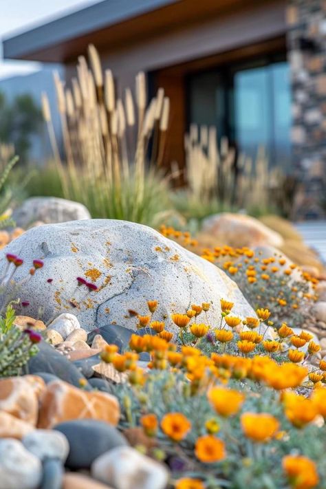 Utah Xeriscape Ideas: Drought-Tolerant Tips Utah Plants Front Yards, Desert Cottage Garden, Xeroscaping Backyard Texas, Xeriscape Front Yard Colorado, Xeroscaping Backyard, Utah Landscape Ideas, Rock Landscaping Ideas Front Yard, No Grass Front Yard, Xeriscape Backyard