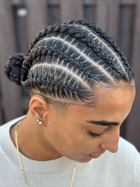 Straight Back Dutch Braids with Low Bun and Undercut Easy Dutch Braid Hairstyles, Easy Dutch Braid, Braids Undercut, Braid Hairstyle Ideas, Back Braids, Edgy Undercut, Straight Back Braids, Trendy Braids, Twisted Braid