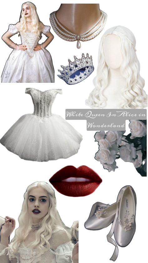 White Queen Alice In Wonderland, White Queen Costume, Queen Alice In Wonderland, Blonde Halloween Costumes, Homecoming Themes, Queen Alice, Disney Princess Costumes, Alice In Wonderland Dress, Trio Halloween Costumes