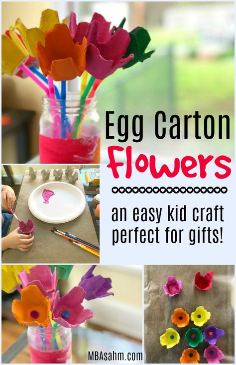 Egg Carton Flowers Kids, Egg Carton Flowers, Toddler Art Projects, Egg Cartons, Egg Carton Crafts, Easy Art Projects, Mothers Day Crafts For Kids, Kid Craft, Gift Flower