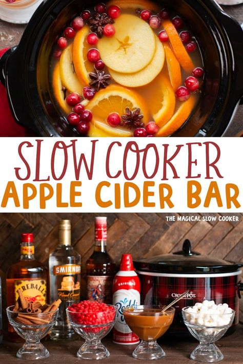 Slow Cooker Apple Cider has plenty of spices and makes a perfect warm beverage for any party or large crowd. #slowcooker #cider #crockpot Crockpot Apple Cider, Cranberry Apple Cider, Slow Cooker Drinks, Crockpot Drinks, Apple Cider Bar, Slow Cooker Apple Cider, Cranberry Cider, Cider Bar, The Magical Slow Cooker