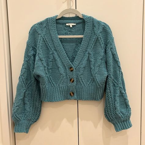 Super Cute And Cozy Teal Sweater! Never Worn Teal Academia Aesthetic, Teal Clothing Aesthetic, Teal Aesthetic Outfit, Dark Teal Outfit, Teal Cardigan Outfit, Teal Sweater Outfit, Teal Clothes, Coastal Academia, Brown Outfit Aesthetic