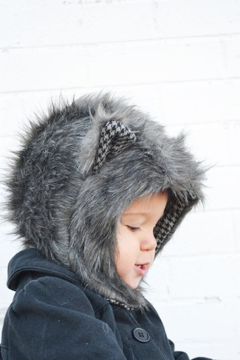 Baby Wolf Costume, Fur Hat Pattern, Hood Tutorial, Wolf Hat, Wolf Costume, Hood Pattern, Baby Wolf, Hat Patterns To Sew, Boy Halloween Costumes